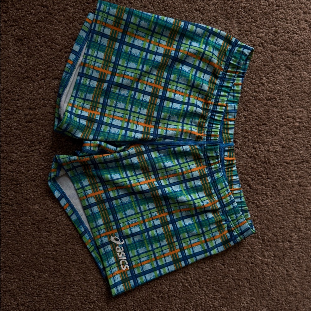 Asics Women’s Green and Blue Checkered Shorts